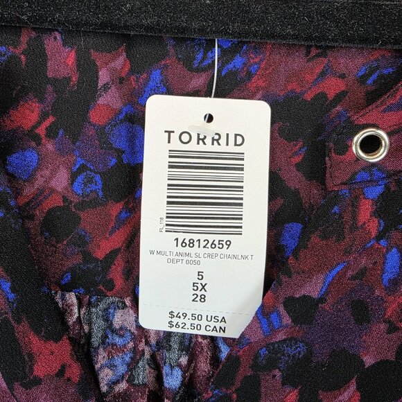 Torrid Blouse Womens 5X 28 Multicolor Animal Print Sleeveless Crepe Chainlink - Picture 3 of 9